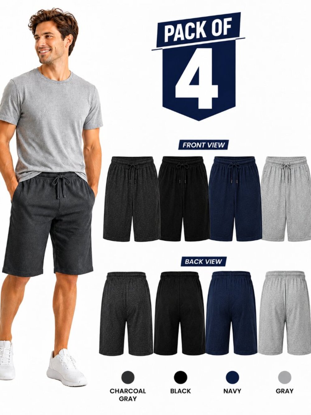 Men's 4 Pack Athletic Shorts Drawstring Elastic Waist Casual Gym Shorts S-XL